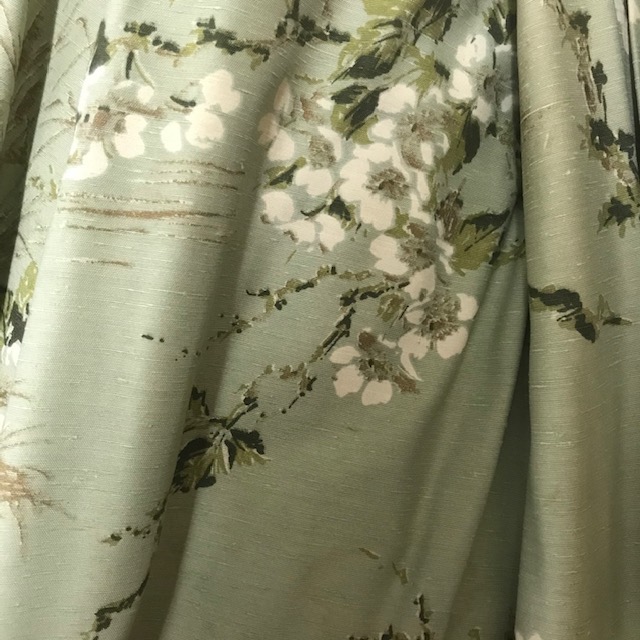 CURTAIN, Pair Green Mint White Floral 1.2m x 2m drop